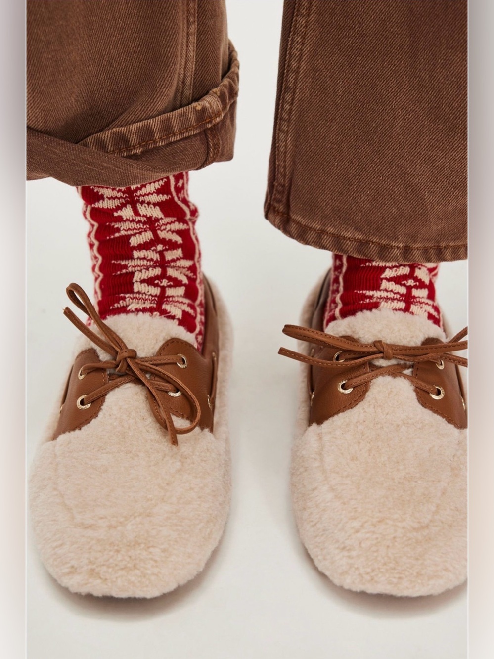 Free People x Sperry Slim Cozy Boat Shoes Beige Shearling NIB 10